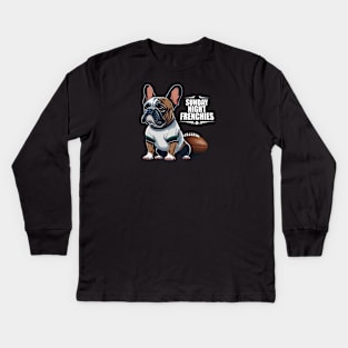 Football French Bulldog "Sunday Night Frenchies" Kids Long Sleeve T-Shirt